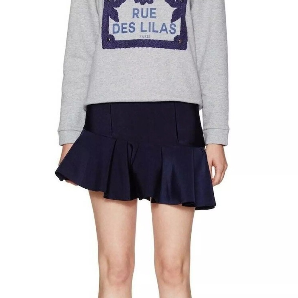 Maje Navy Blue Scuba Knit Asymmetrical Ruffle Mini Skirt EU 34/US 0 (XS)